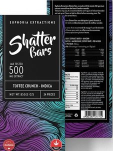 Euphoria Extractions -Shatter Bar- INDICA - Toffee Crunch bar 500mg THC