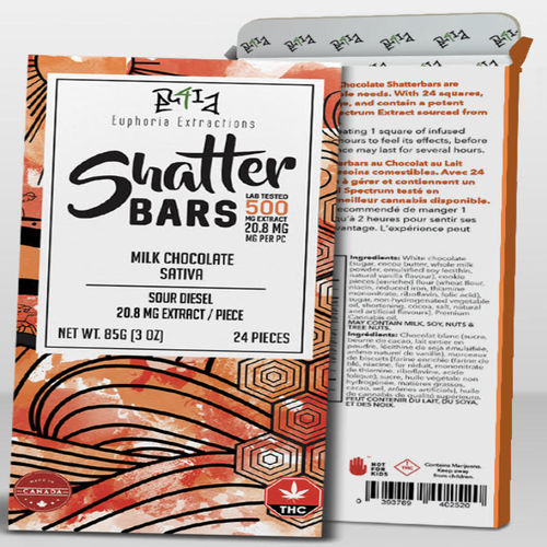 Euphoria Extractions -Shatter Bar- SATIVA - Milk Chocolate bar 500mg THC